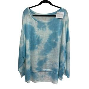 We by Living in Yellow Blue Tie Dye Drop Sleeve Top - Size 2X